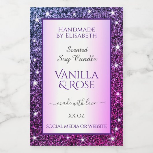 Paarse Gradient Glitter Product Labels Beauty & Voedselcontainer Etiket (Enkel label)