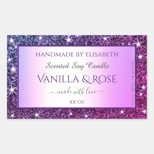 Paarse Gradient Glitter Product Verpakkingsetikett Rechthoekige Sticker (Voorkant)