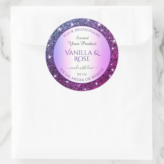 Paarse Gradient Glitter Product Verpakkingsetikett Ronde Sticker (Tas)