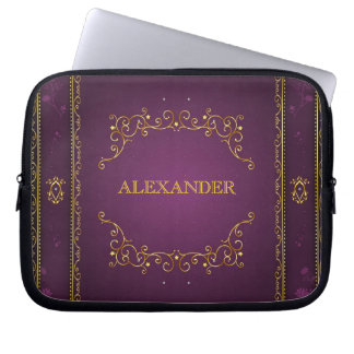 Paarse Gradient+Gold Lijst accent-Monogram Laptop Sleeve