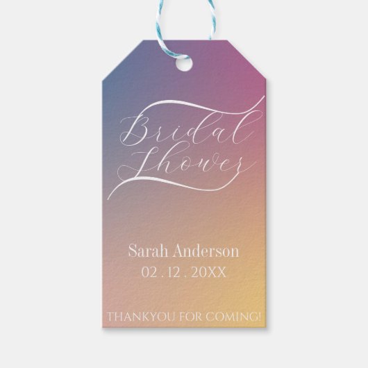 Paarse Gradiënt Klasse Modern Schrift Bruidsdouche Cadeaulabel (Voorkant)