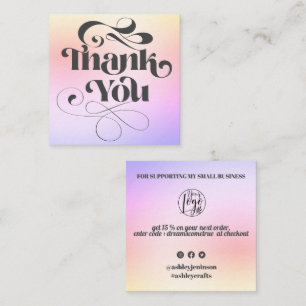 Paarse gradiënt koele retro manuscriptorde dank u  vierkante visitekaartje