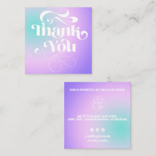 Paarse gradiënt koele retro manuscriptorde dank u vierkante visitekaartje