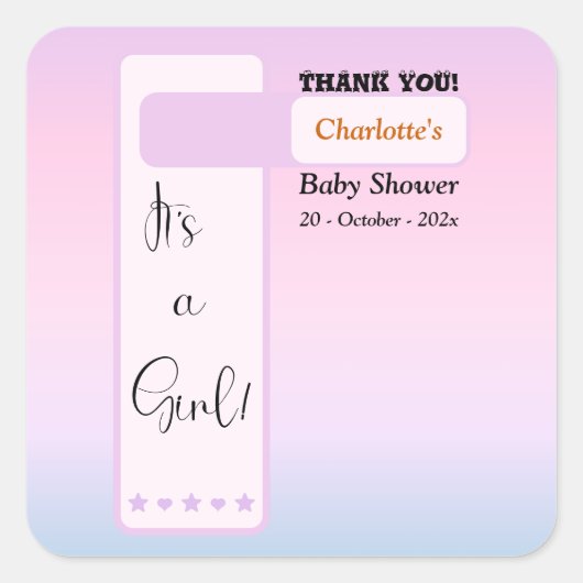 Paarse Gradiënt Lieve Oogbal Tekst Baby Shower Vierkante Sticker (Voorkant)