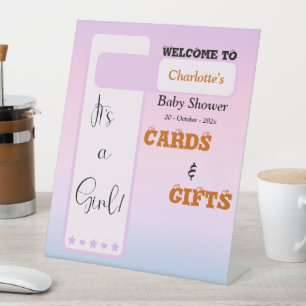 Paarse Gradiënt Mooie Baby Shower Kaarten & Cadeau Reclamebord Met Voetstuk