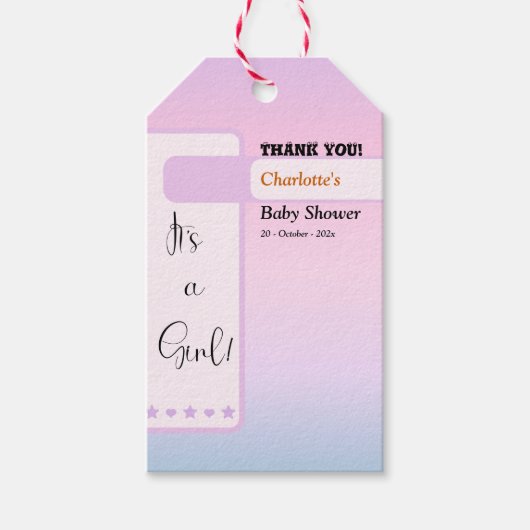 Paarse Gradiënt Mooie Oogbal Tekst Baby Shower Cadeaulabel (Voorkant)