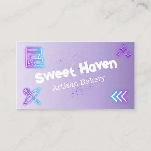 Paarse Gradient Neon Kookgerei Bakkerij Visitekaartje (Voorkant)