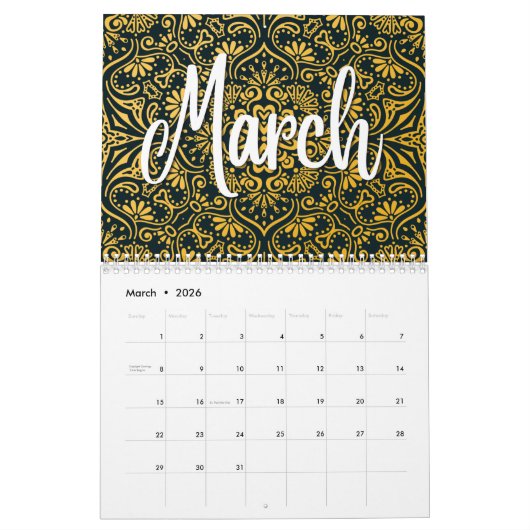 Paarse gradiënt Nieuwjaar met kleurrijke kerst Kalender (Mar 2026)