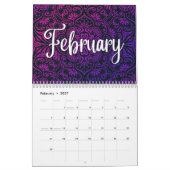 Paarse gradiënt Nieuwjaar met kleurrijke kerst Kalender (Feb 2027)