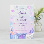 Paarse gradiënt onder het zeeen baby shower kaart (Staand voorkant)