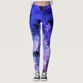 Paarse gradiënt puzzelstukjes leggings