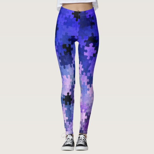 Paarse gradiënt puzzelstukjes leggings (Voorkant)
