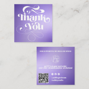 Paarse gradiënt retro manuscriptorde dank u vierkante visitekaartje