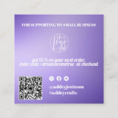 Paarse gradiënt retro manuscriptorde dank u vierkante visitekaartje (Achterkant)