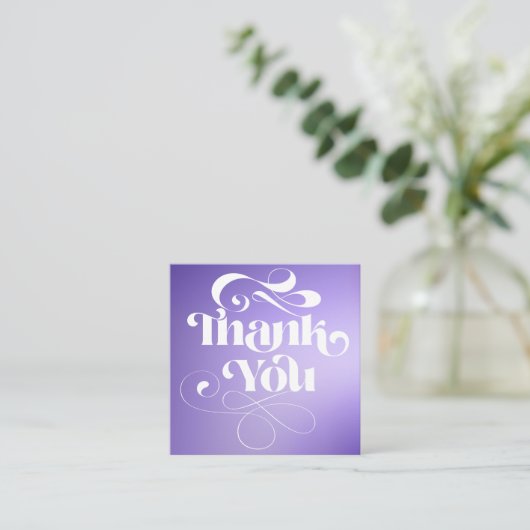 Paarse gradiënt retro manuscriptorde dank u vierkante visitekaartje (Staand voorkant)