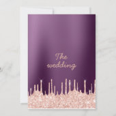Paarse gradiënt roos goud glitter druipt bruiloft kaart (Achterkant)