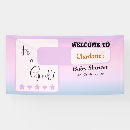 Paarse Gradiënt Schattige Oogbal Tekst Baby Shower Spandoek (Horizontaal)