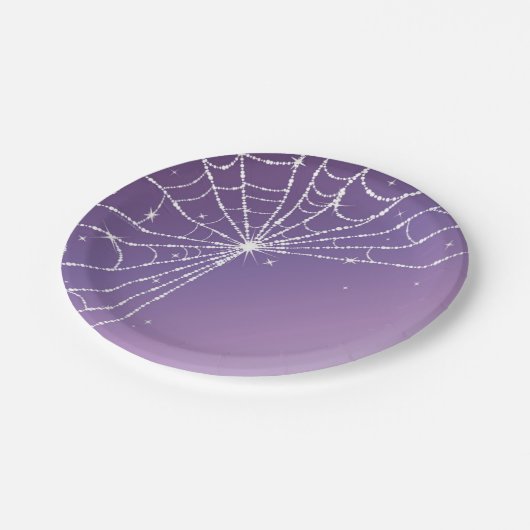 Paarse Gradient Sparkling Diamond Spider Web Papieren Bordje (Gekanteld)