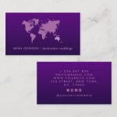 Paarse gradiënt Wereldkaart reisagent bruiloft Visitekaartje (Voorkant / Achterkant)