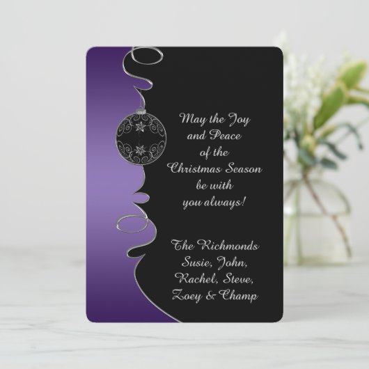 Paarse gradiënt Zilver strijkt Kerstmis Feestdagenkaart (Staand voorkant)