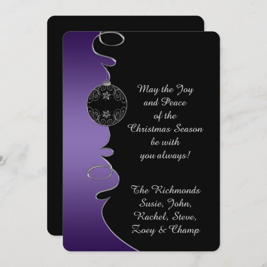 Paarse gradiënt Zilver  strijkt Kerstmis Feestdagenkaart (Voorkant / Achterkant)