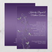Paarse Gradiënt Zilver  Vlinders Bruiloft Kaart (Voorkant / Achterkant)