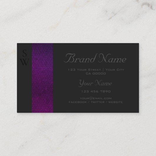 Paarse gradiëntpatroon donkergrijs met monogram visitekaartje (Achterkant)