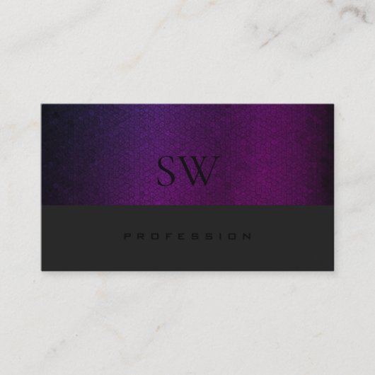 Paarse gradiëntpatroon donkergrijs met monogram visitekaartje (Voorkant)
