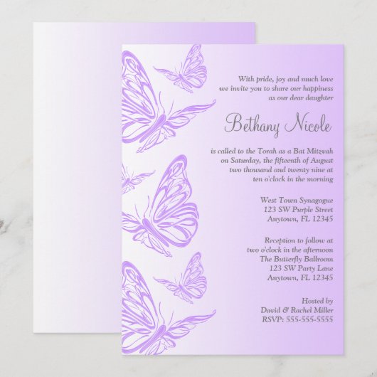 Paarse gradiëntvlinder tegen Mitzvah-uitvindingen Kaart (Voorkant / Achterkant)