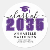 Paarse Graduatie Ronde Sticker (Voorkant)
