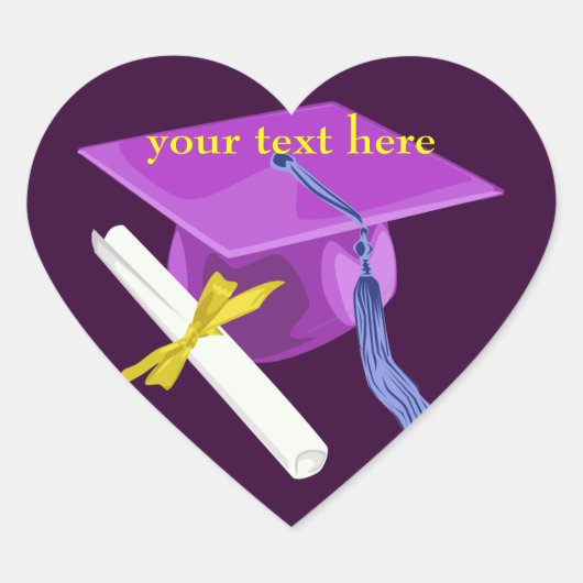 Paarse Graduation Cap Hart Stickers (Voorkant)