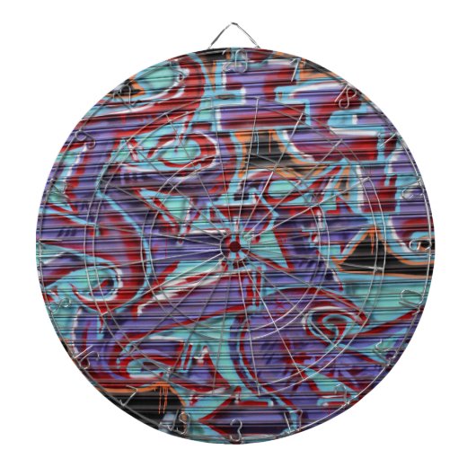Paarse graffiti op luik dartbord (Voorkant)