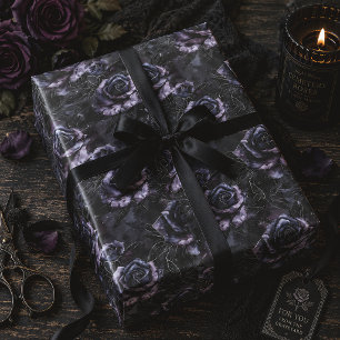 Paarse Grafrozen Donker Gothisch Cadeaupapier