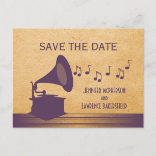 Paarse  Gramophone Save the Date Briefkaart