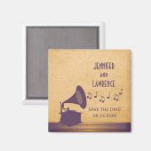 Paarse  Gramophone sparen de Datum Magnet (Voorkant / Achterkant)