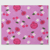 paarse granaatappel fruitkers bloemenmadeliefje cadeaupapier (Vlak)