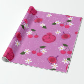 paarse granaatappel fruitkers bloemenmadeliefje cadeaupapier (Uitgerold)