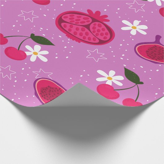 paarse granaatappel fruitkers bloemenmadeliefje cadeaupapier (Hoek)