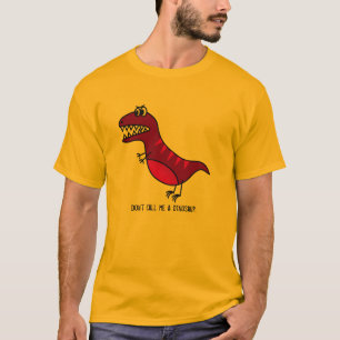 Paarse grappige boze dinosaurus cartoon met slogan t-shirt