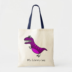 Paarse grappige, boze dinosaurustas van het kind tote bag