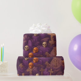 Paarse Graven Zilver Bronzen Schedels Halloween Cadeaupapier