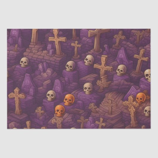 Paarse Graven Zilveren Bronzen Schedels Halloween Tissuepapier (Voorkant)