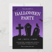 Paarse Graveyard Tombstenen Halloween Partij Kaart (Voorkant)