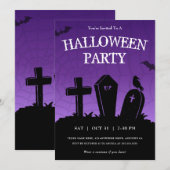 Paarse Graveyard Tombstenen Halloween Partij Kaart (Voorkant / Achterkant)