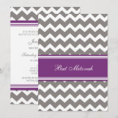 Paarse Gray Chevron Bat Mitzvah Invitaties Kaart (Voorkant / Achterkant)