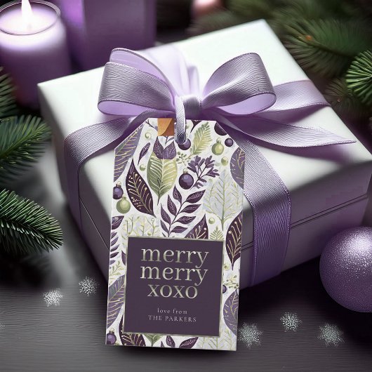 Paarse Gre Kerst Merry Pattern#21 ID1009 Cadeaulabel
