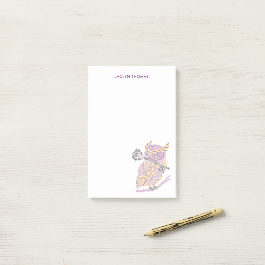 Paarse Great Horned Owl Personalized Post-it Notes (Op bureau)