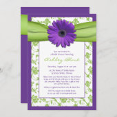 Paarse Green Daisy Damask Bridal Shower Invitation Kaart (Voorkant / Achterkant)