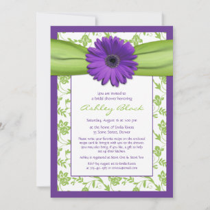 Paarse Green Daisy Damask Bridal Shower Invitation Kaart