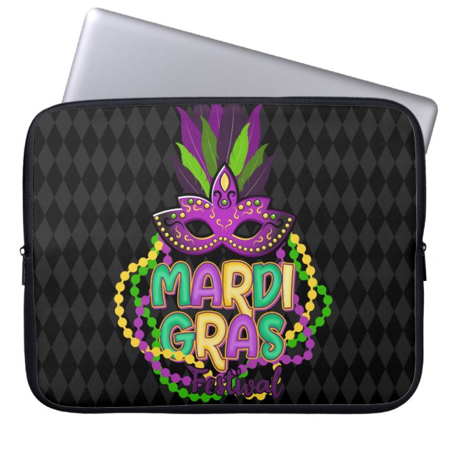 PAARSE GREEN GELLOW MARDI GRAS BEADS EN GEZEGDE LAPTOP SLEEVE (Voorkant)